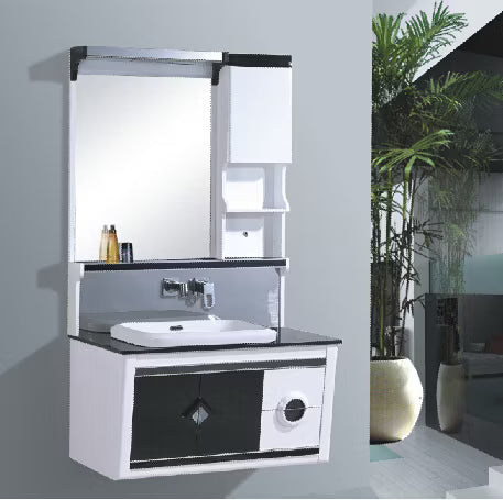 Pvc Mirror Cabinet Two Doors Gloss White Surface With Two Pvc Shelves